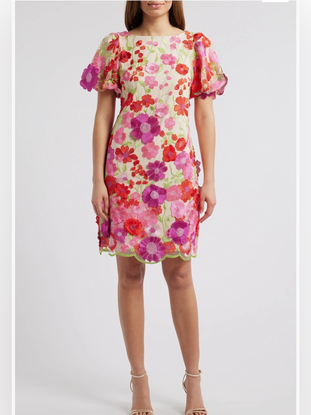 Eliza J Pink & Red Floral Embroidered Mini Dress